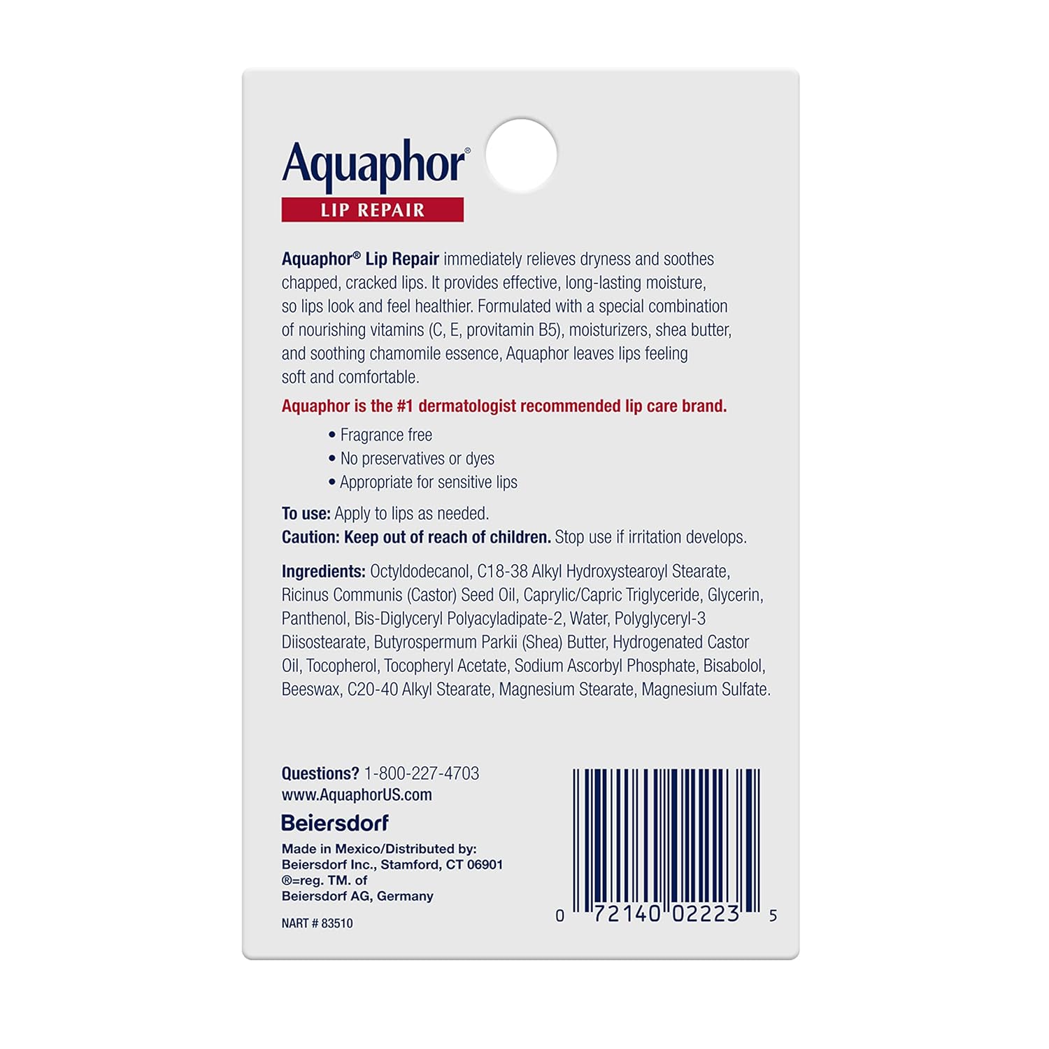 Aquaphor Lip Repair Ointment, Moisturizing Lip